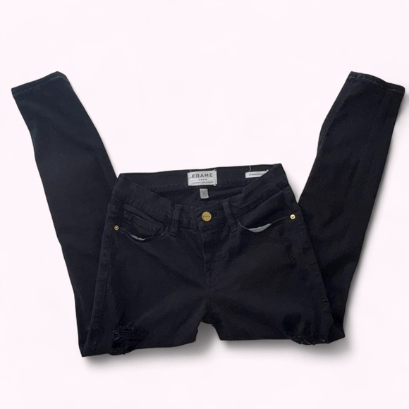 FRAME Denim Le Skinny De Jeanne Black Distressed Jeans 25 - Picture 6 of 9